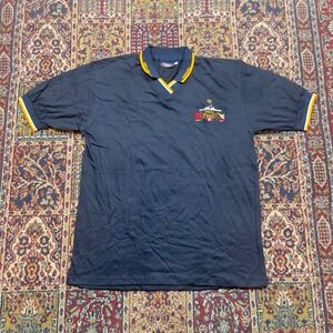 VTG 90s Murillo Navy Ringer Embroidered Short Sleeve Polo Shirt Peru Naval XL
